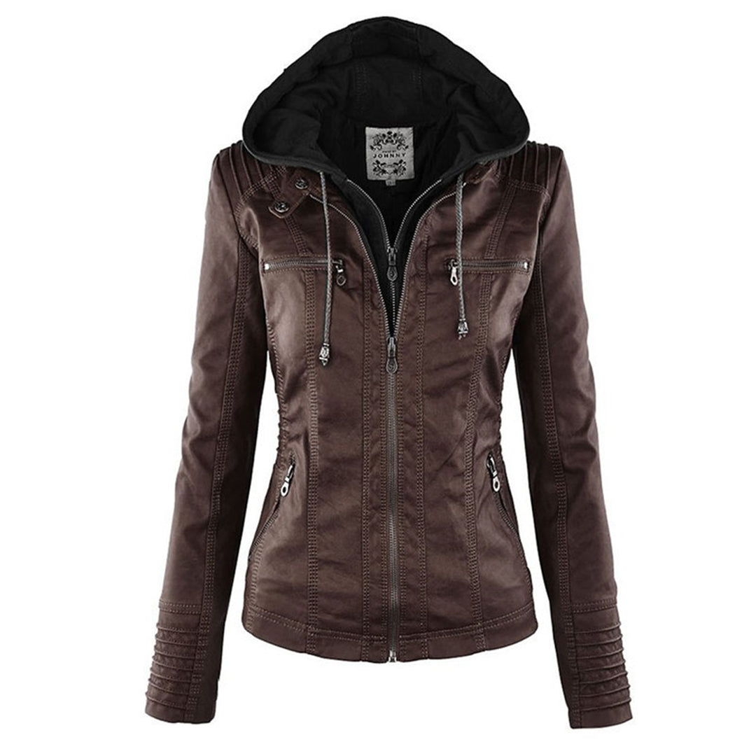 Veste Motarde En Cuir À Capuche Pour Femme | Hiver
