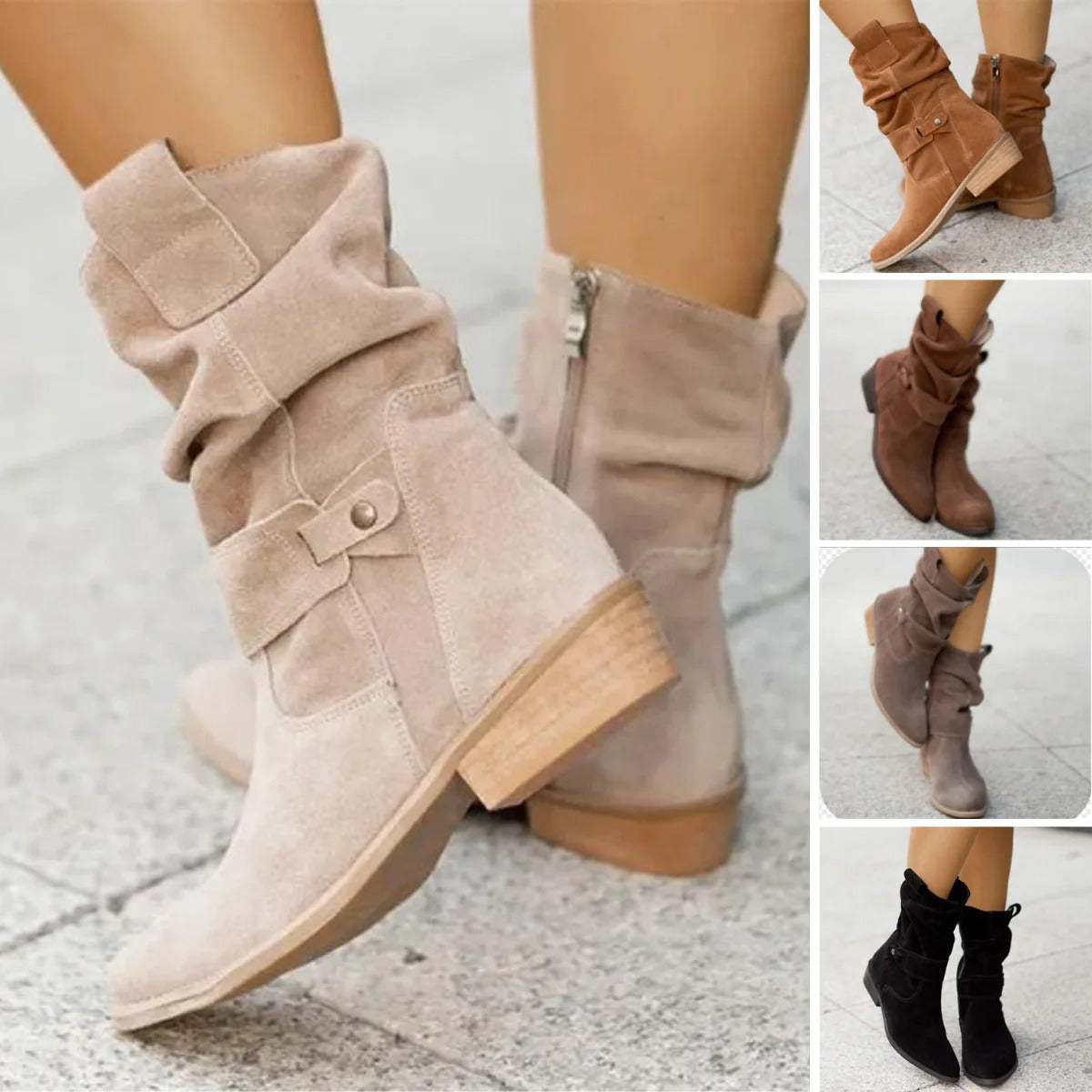 Bottes En Daim Pour Femme | Talons Courts