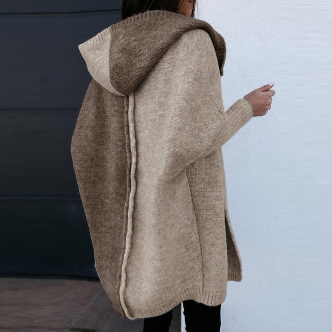 Cardigan Long Bicolore En Maille Pour Femme | Avec Capuche