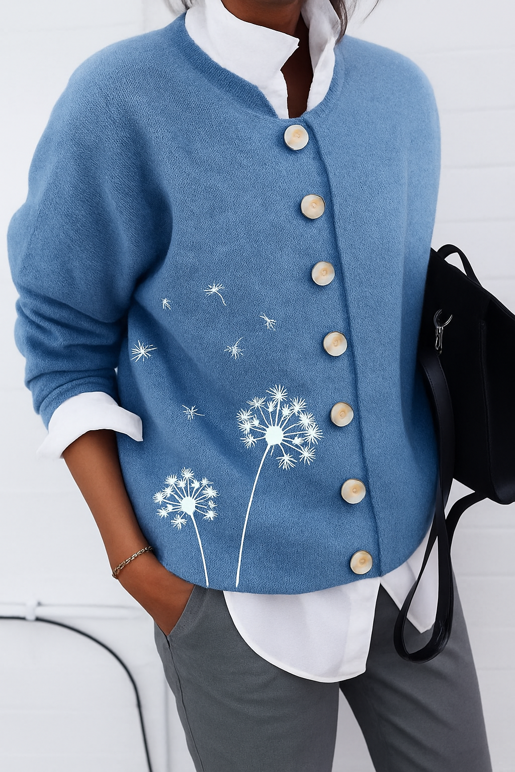 Cardigan stylé pour femme en tricot avec imprimé | Fermeture à boutons