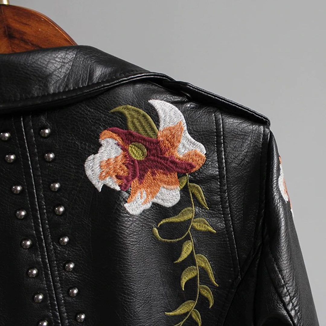 Veste Motard À Broderie Florale Pour Femme | Courte