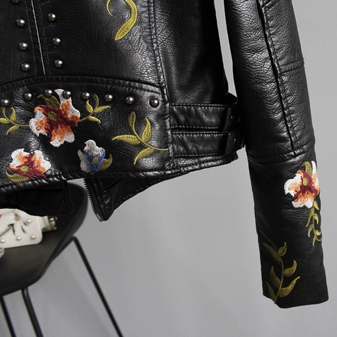 Veste Motard À Broderie Florale Pour Femme | Courte