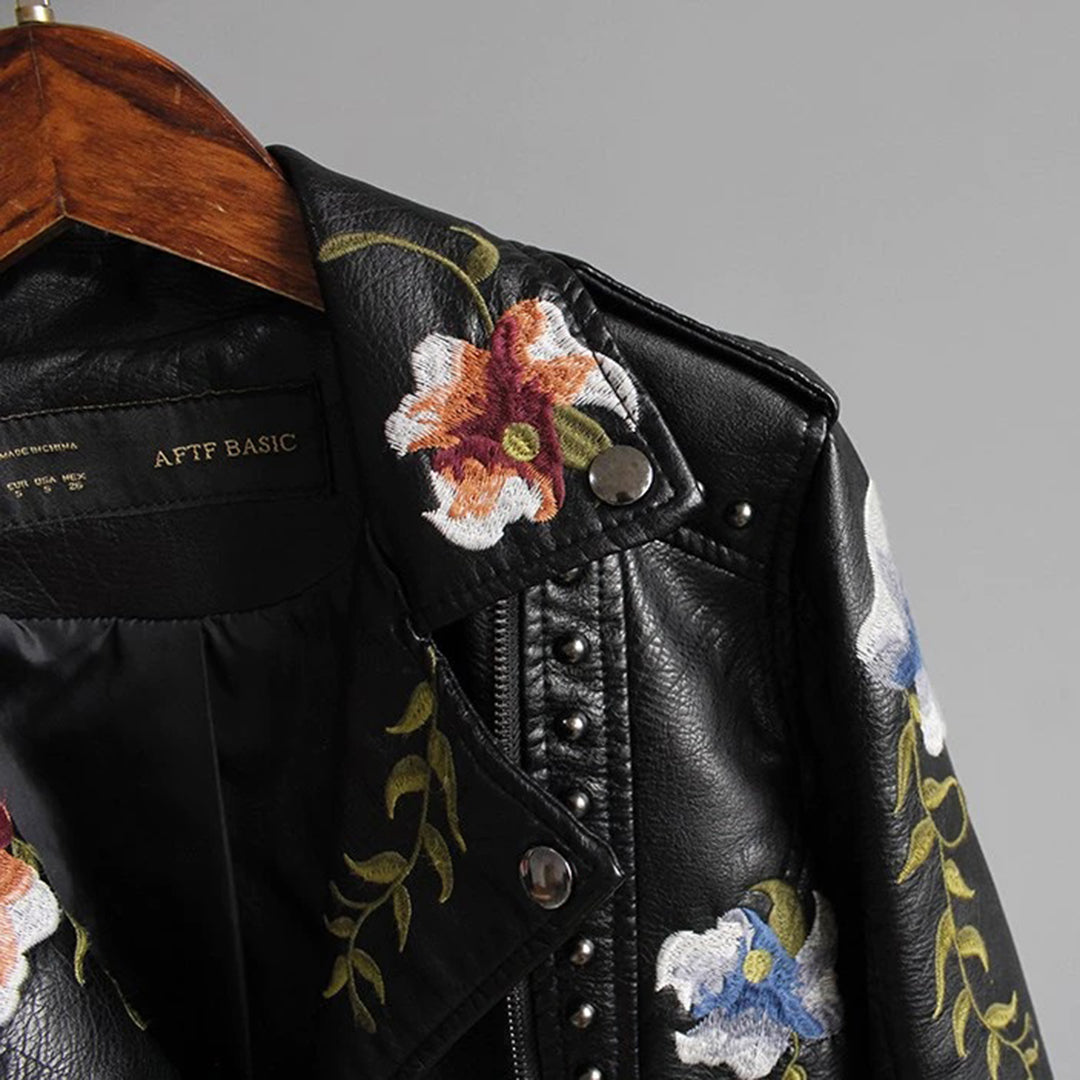 Veste Motard À Broderie Florale Pour Femme | Courte