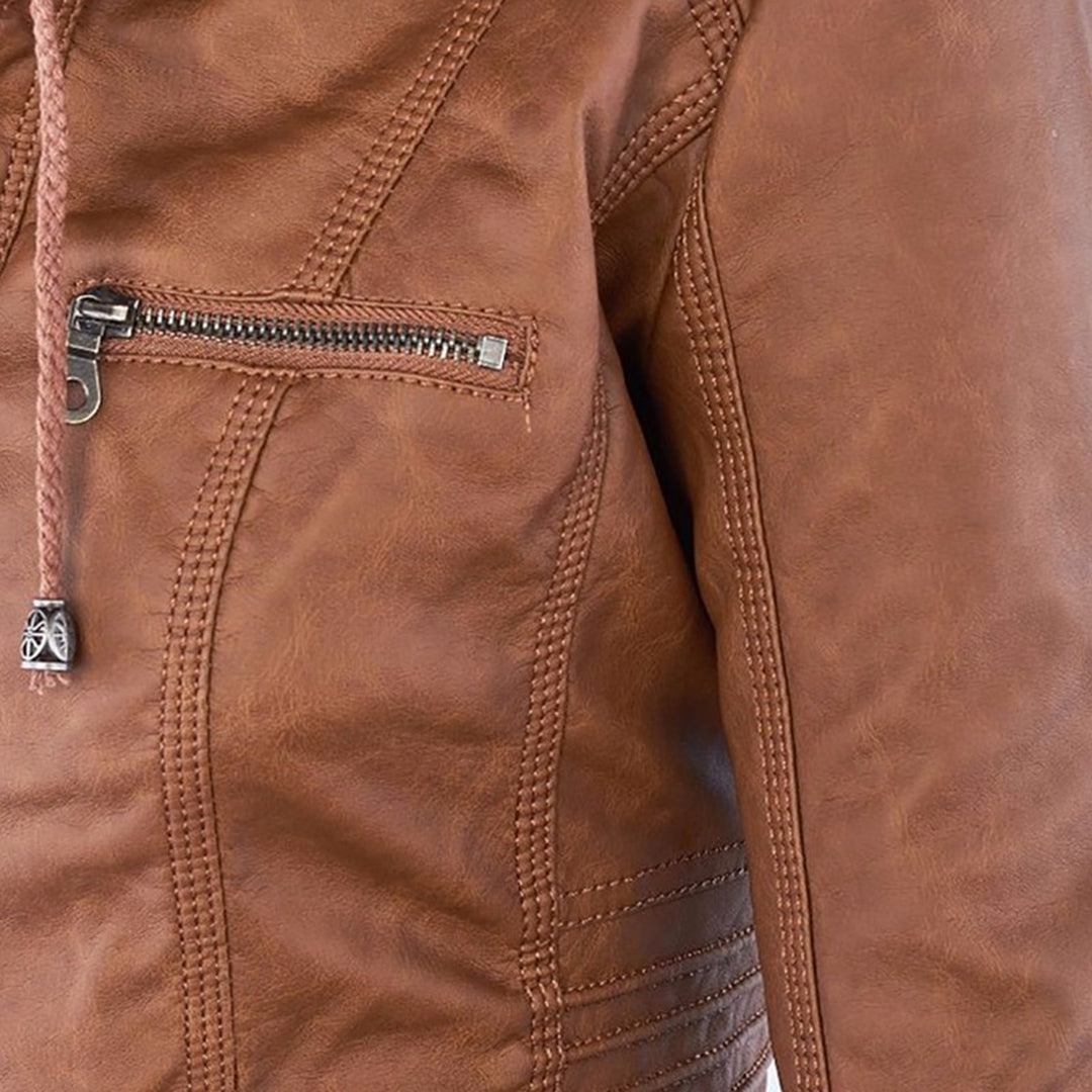 Veste Motarde En Cuir À Capuche Pour Femme | Hiver
