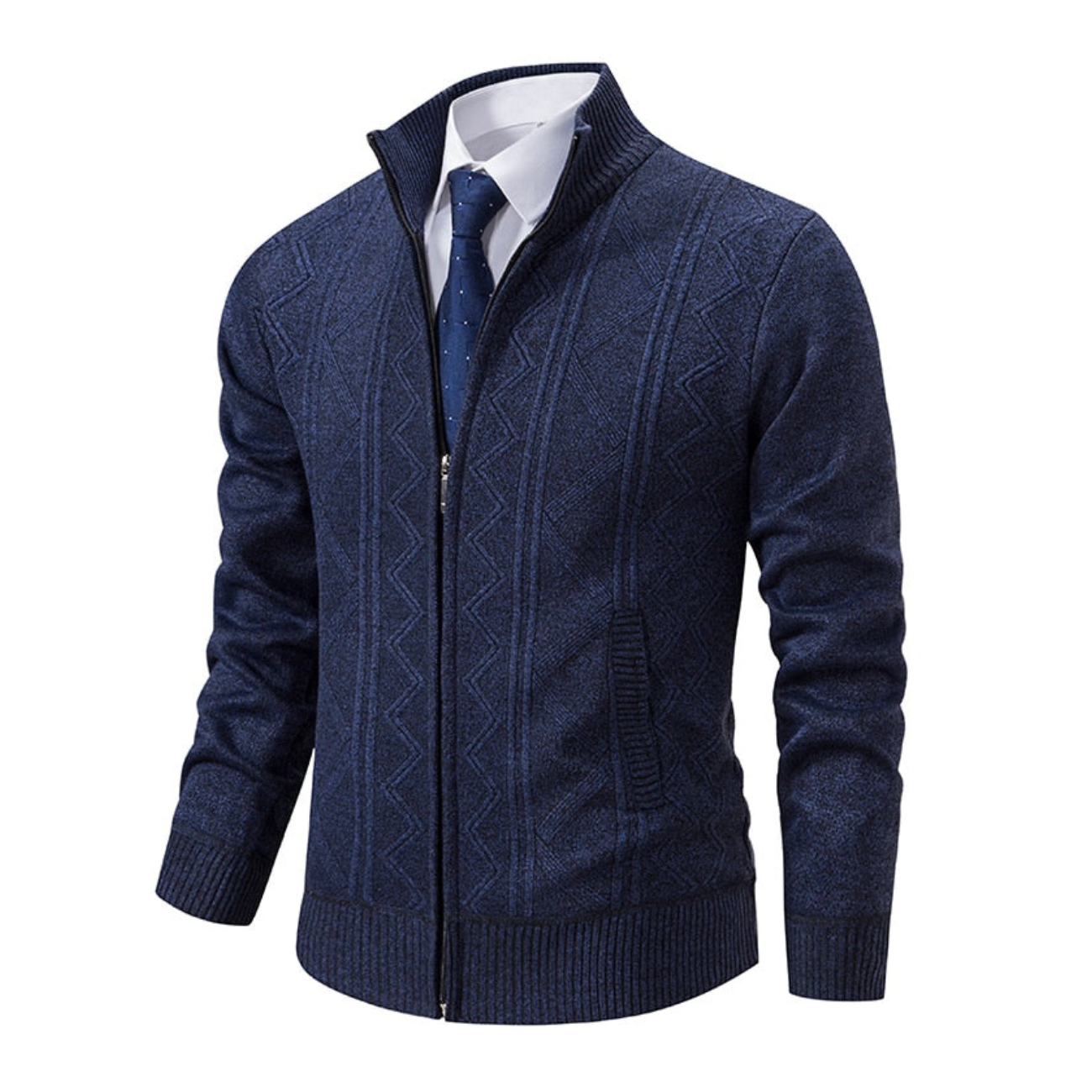 Cardigan Rayé En Maille À Col Montant | Manches Longues