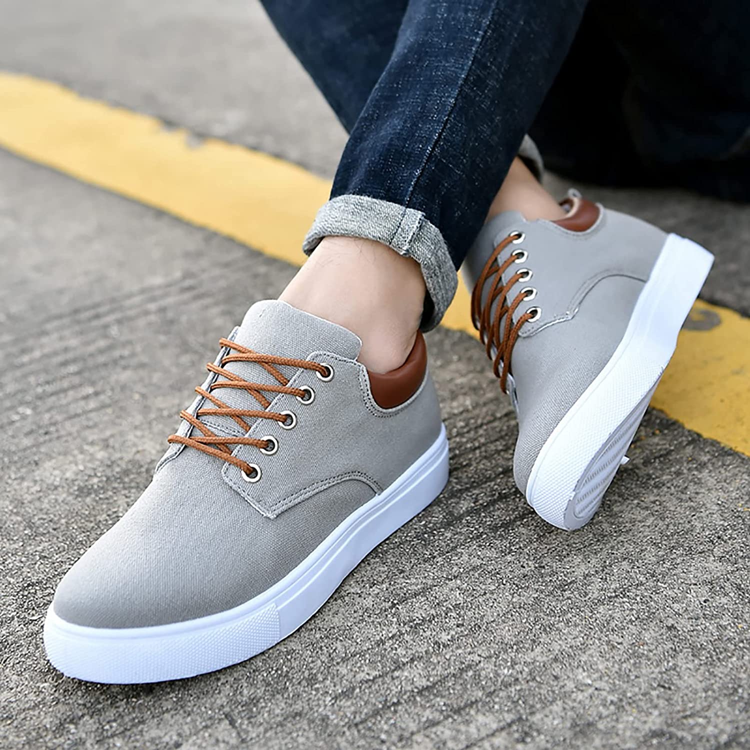 Baskets Décontractées À Lacets Pour Homme | Semelle Blanche