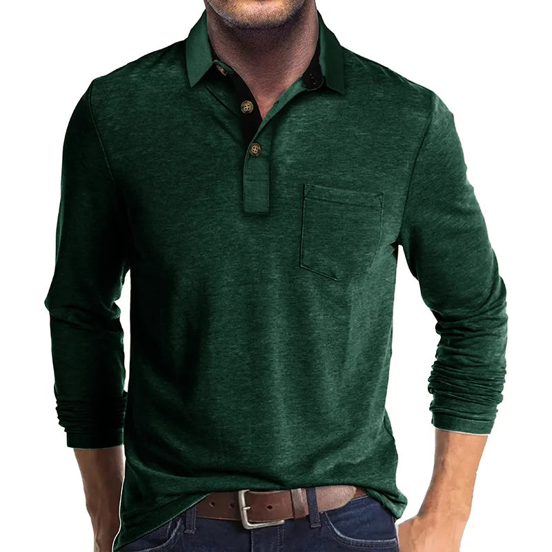 Polo À Manches Longues Pour Homme | Poche Poitrine