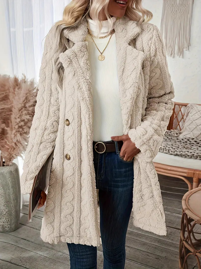 Manteau Long Classique En Tricot À Revers Crantés Pour Femme | Hiver
