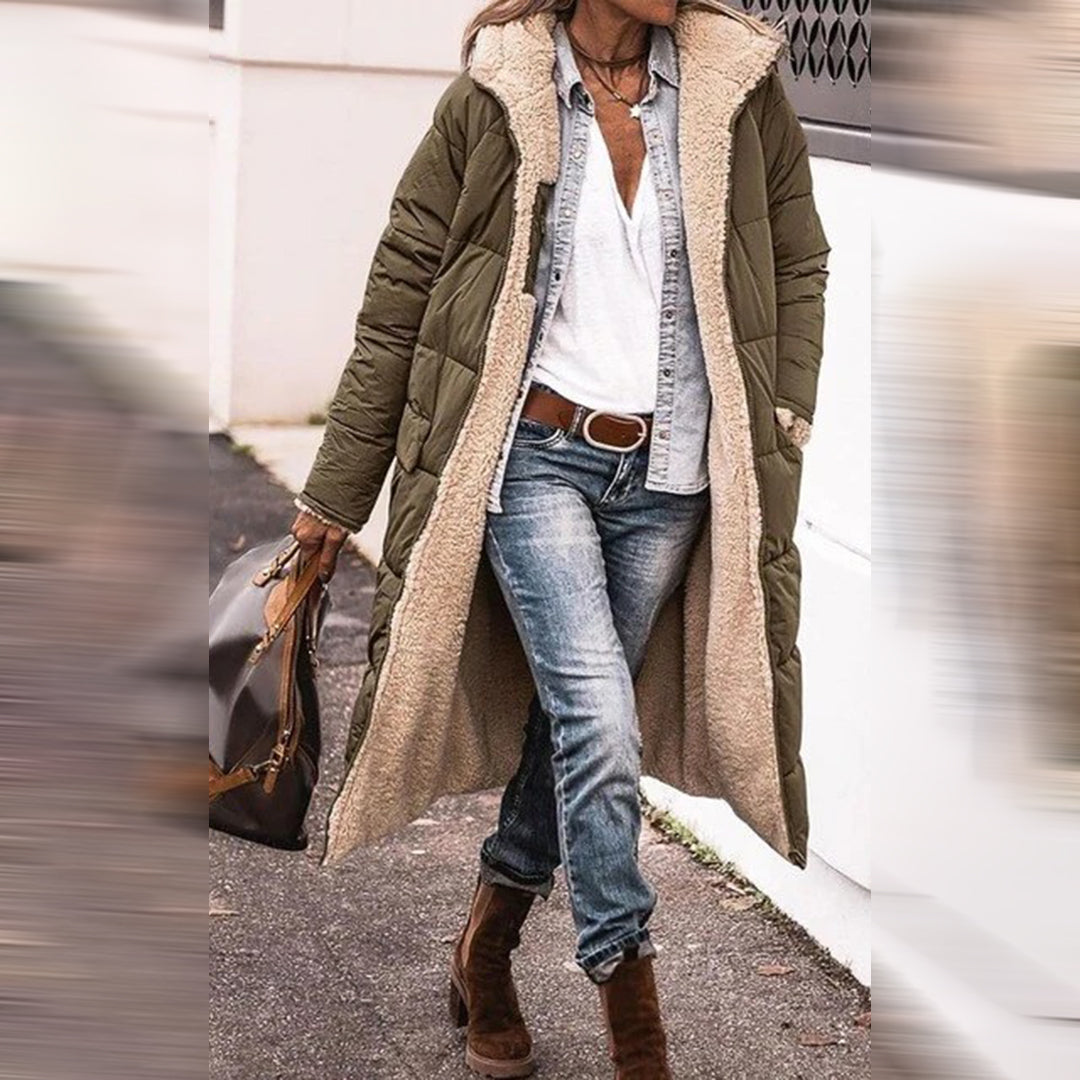 Manteau D’Hiver Matelassé Pour Femme Avec Capuche Et Poches | Long