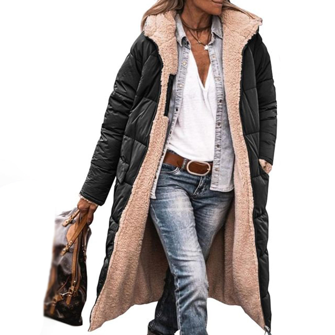 Manteau D’Hiver Matelassé Pour Femme Avec Capuche Et Poches | Long