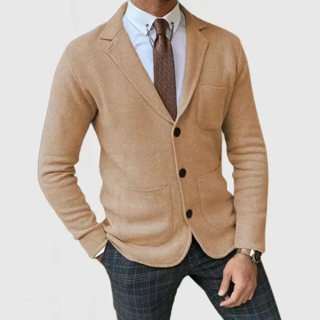 Blazer En Tricot Boutonné Avec Poches Pour Homme | Manches Longues