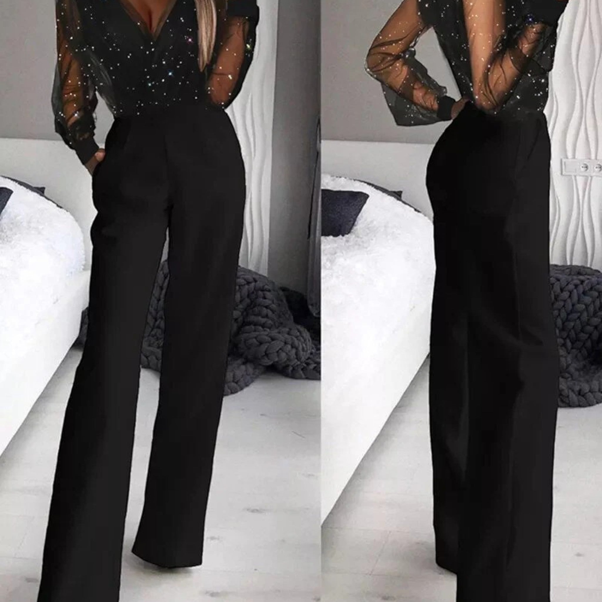 Selena | Combinaison Élégante À Manches Longues Et Col En V Pour Femme