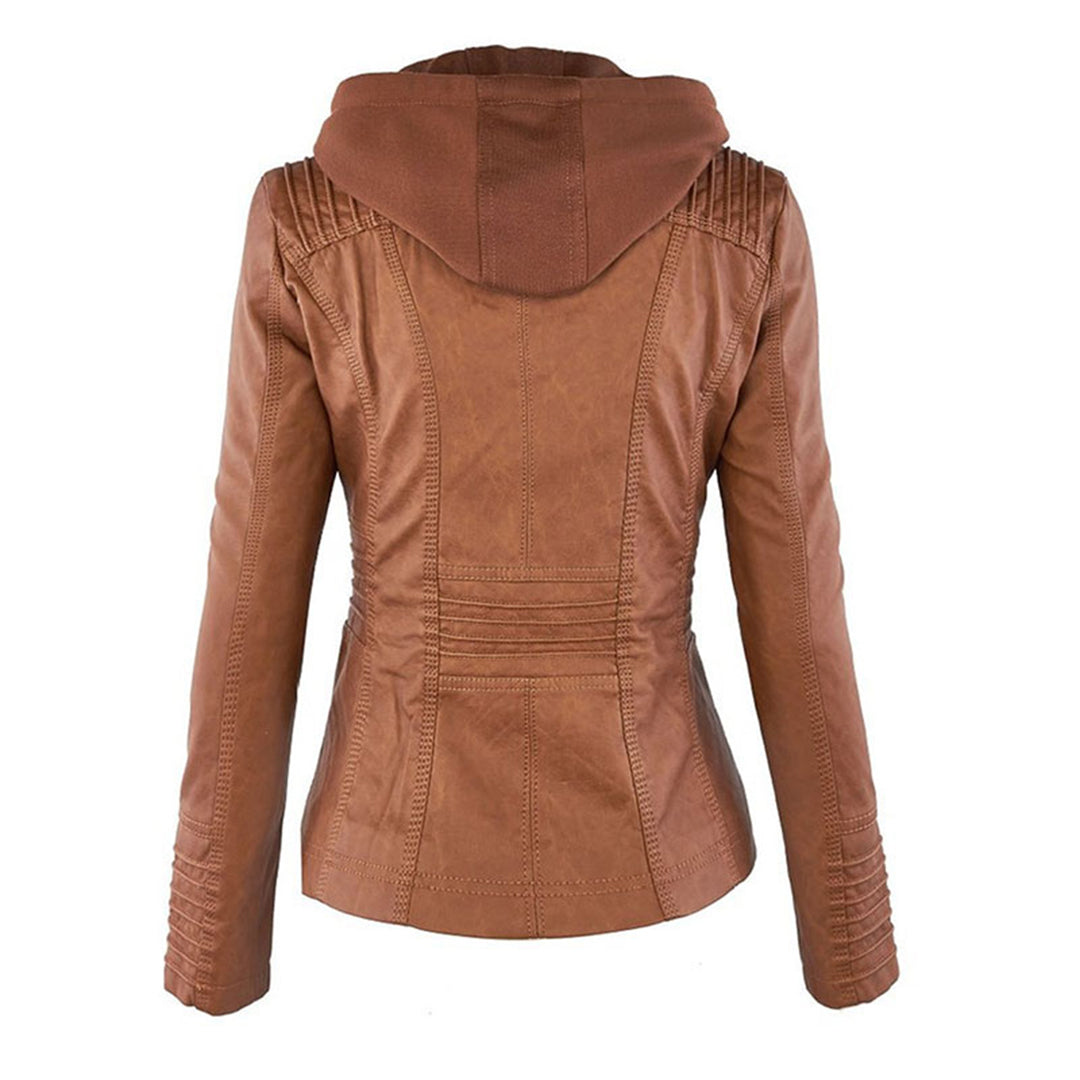 Veste Motarde En Cuir À Capuche Pour Femme | Hiver