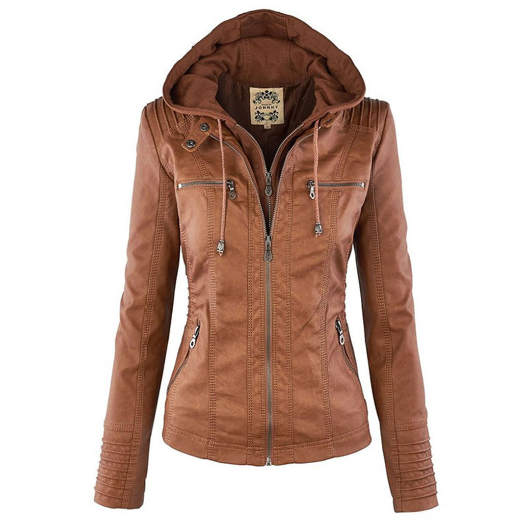 Veste Motarde En Cuir À Capuche Pour Femme | Hiver