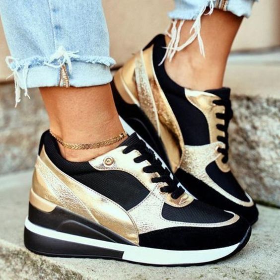 Baskets Compensées À Lacets Pour Femme | Décontractées