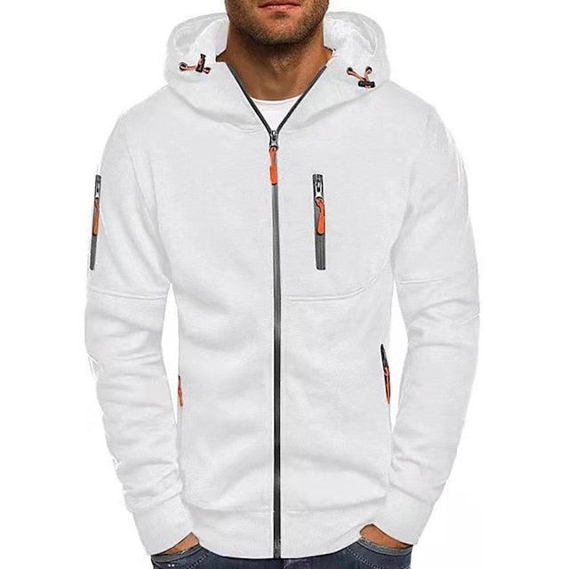 Veste Décontractée À Capuche Et Fermeture Éclair Pour Homme | Manches Longues