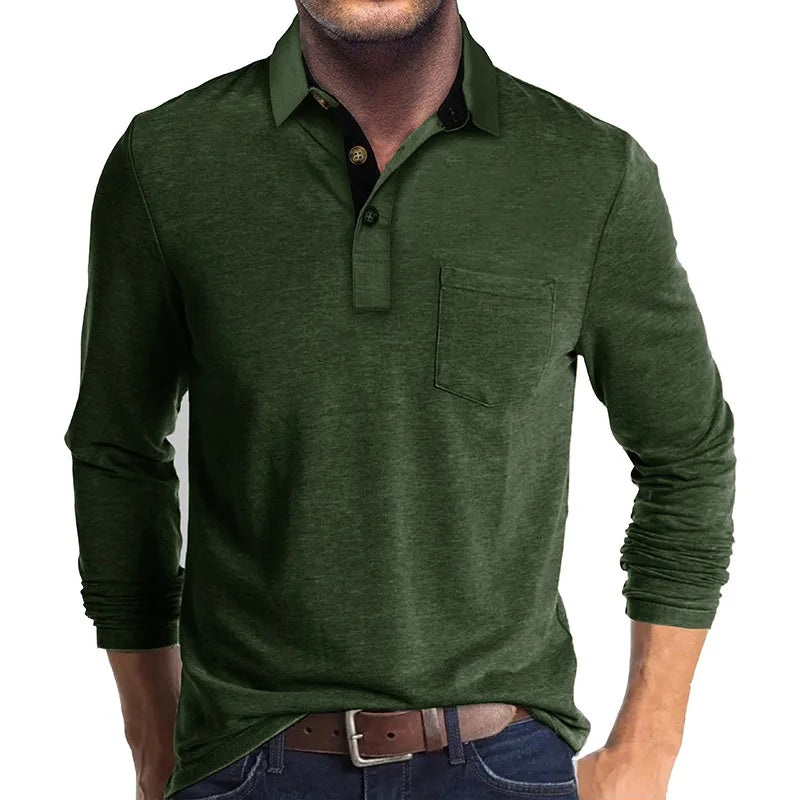 Polo À Manches Longues Pour Homme | Poche Poitrine