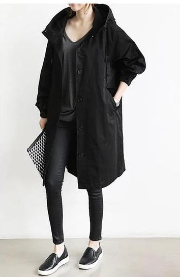 Veste De Pluie Longue À Capuche Pour Femmes | Fermeture À Boutons