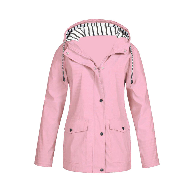 Veste De Pluie Boutonnée Pour Femme | Capuche Rayée