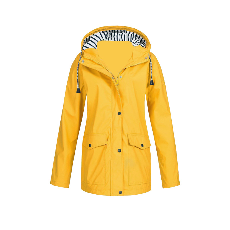 Veste De Pluie Boutonnée Pour Femme | Capuche Rayée
