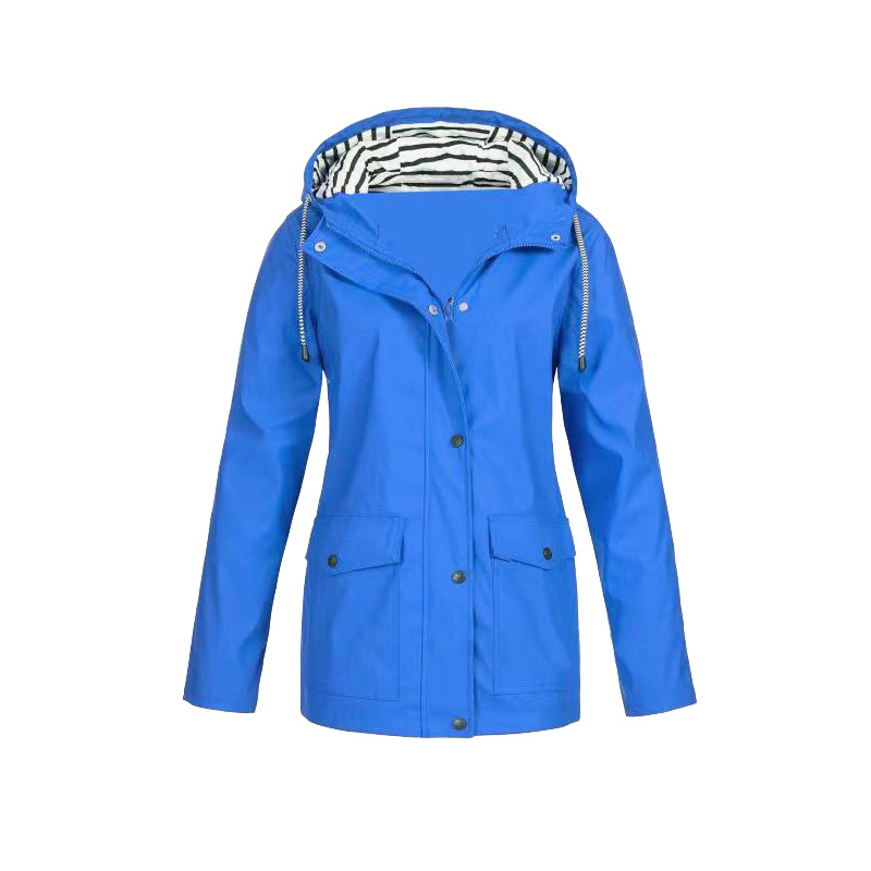 Veste De Pluie Boutonnée Pour Femme | Capuche Rayée