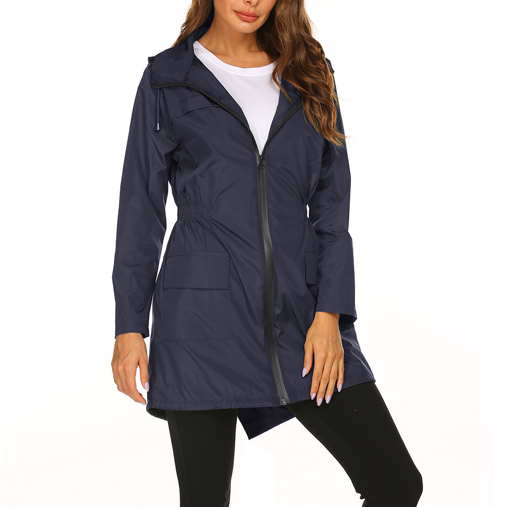 Veste De Pluie Décontractée À Capuche Pour Femme | Longue