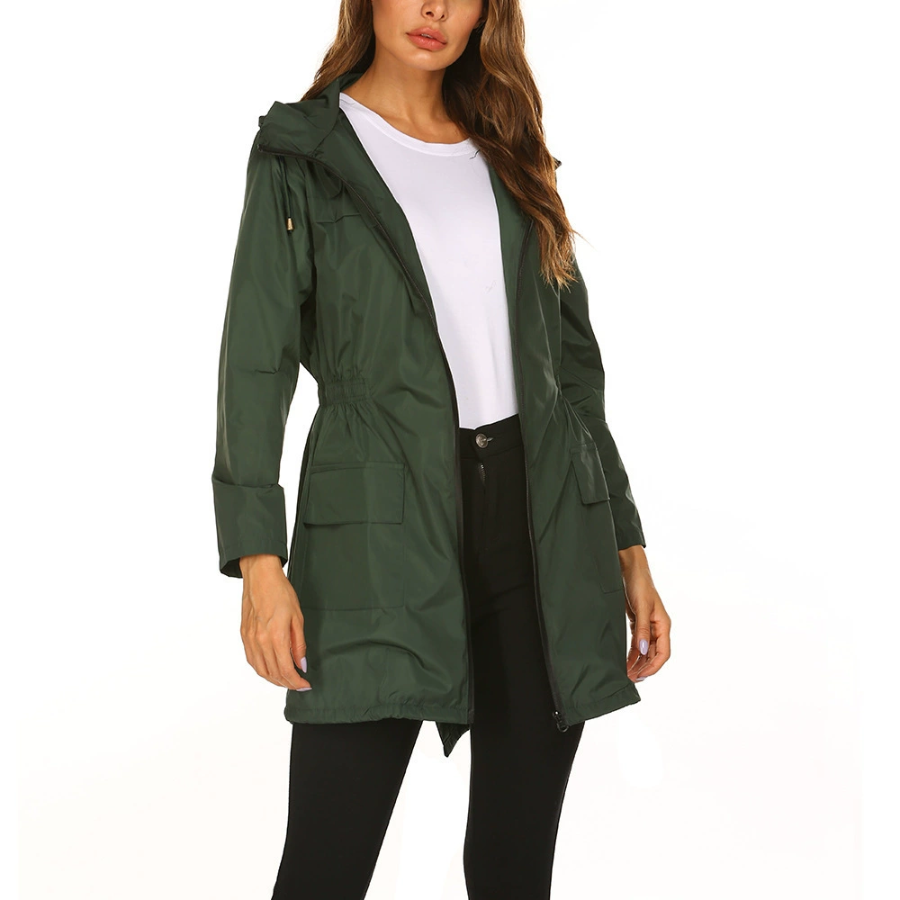 Veste De Pluie Décontractée À Capuche Pour Femme | Longue