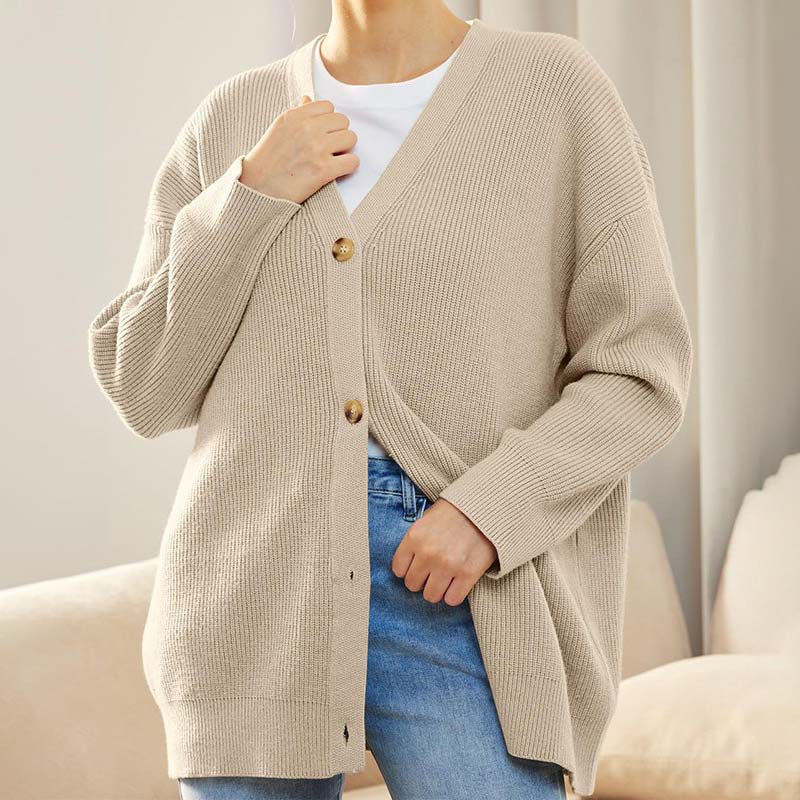 Cardigan oversize décontracté avec boutons pour femme | Col en V