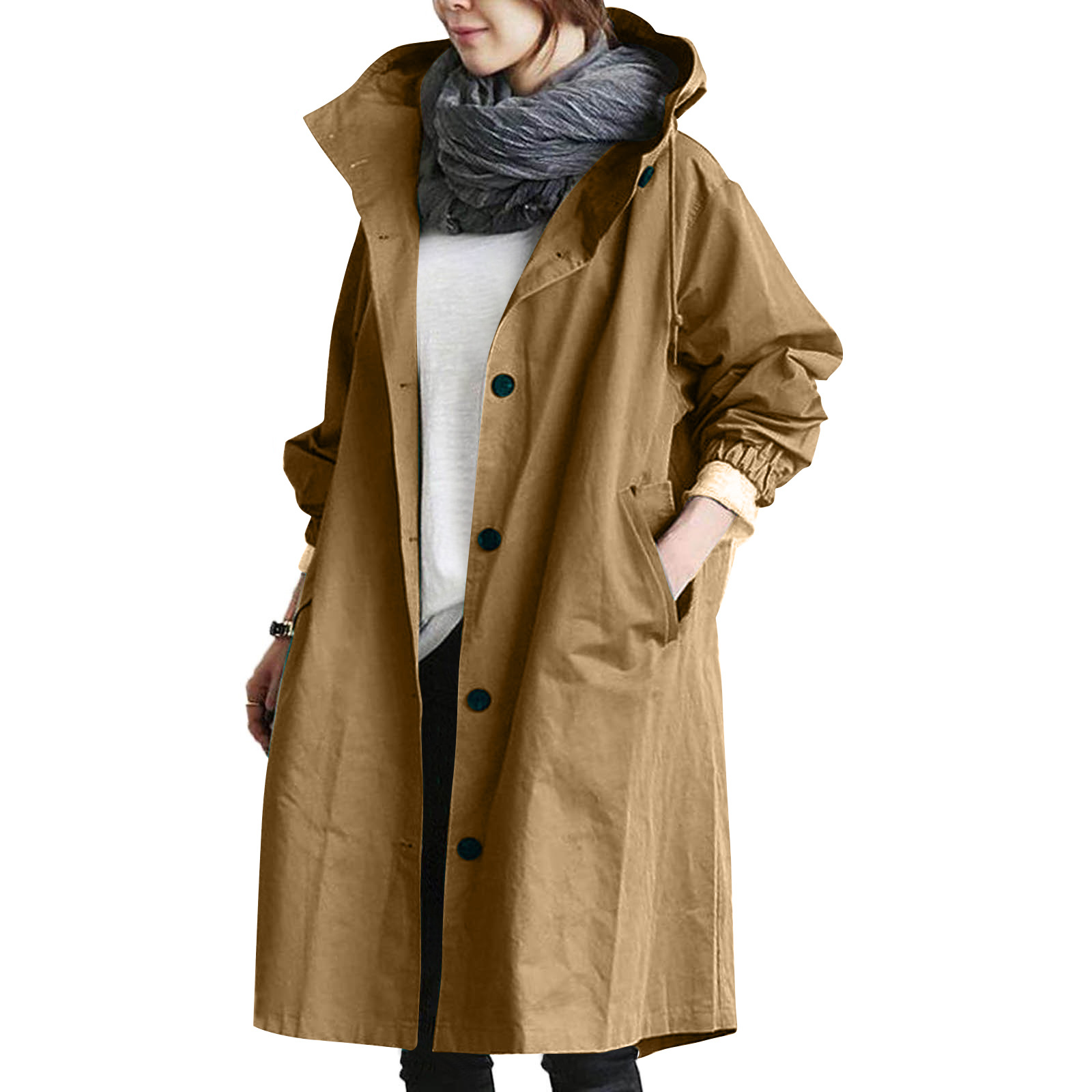 Veste De Pluie Longue À Capuche Pour Femmes | Fermeture À Boutons