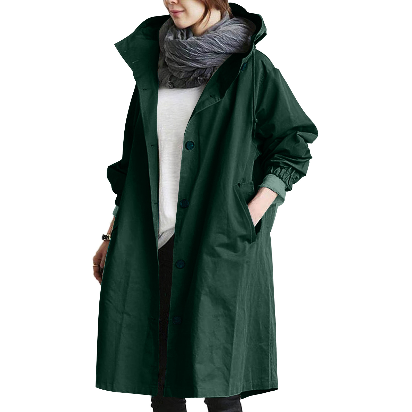 Veste De Pluie Longue À Capuche Pour Femmes | Fermeture À Boutons