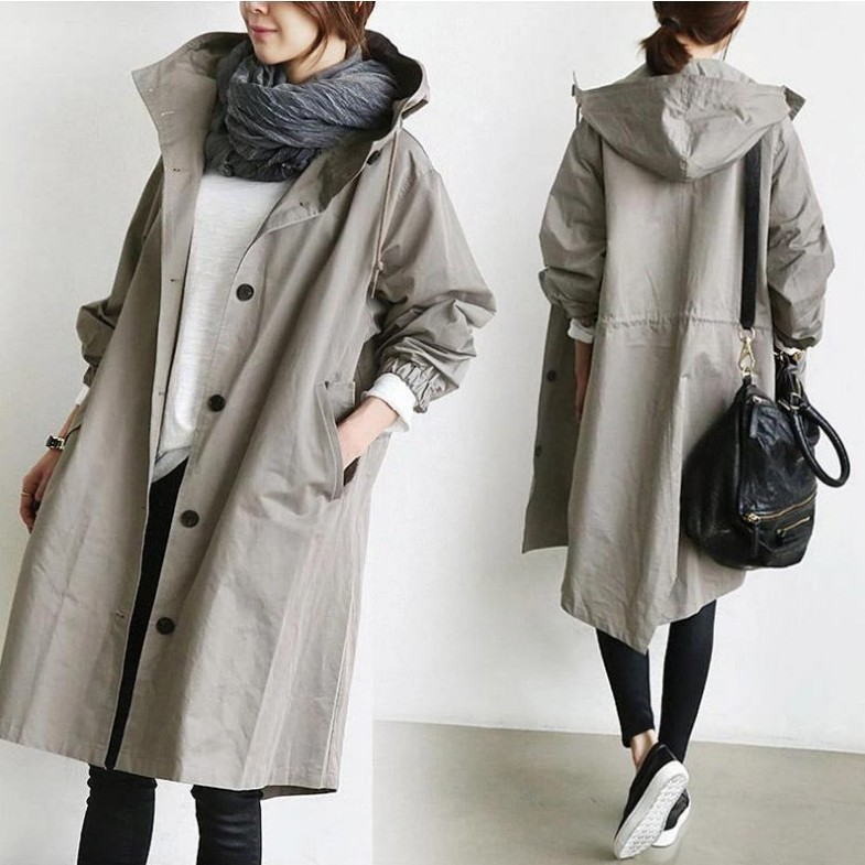 Veste De Pluie Longue À Capuche Pour Femmes | Fermeture À Boutons