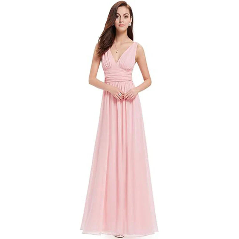 Robe De Soirée Maxi Sans Manches Pour Femme | Col En V