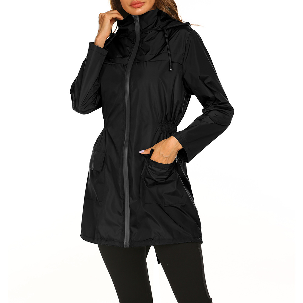 Veste De Pluie Décontractée À Capuche Pour Femme | Longue