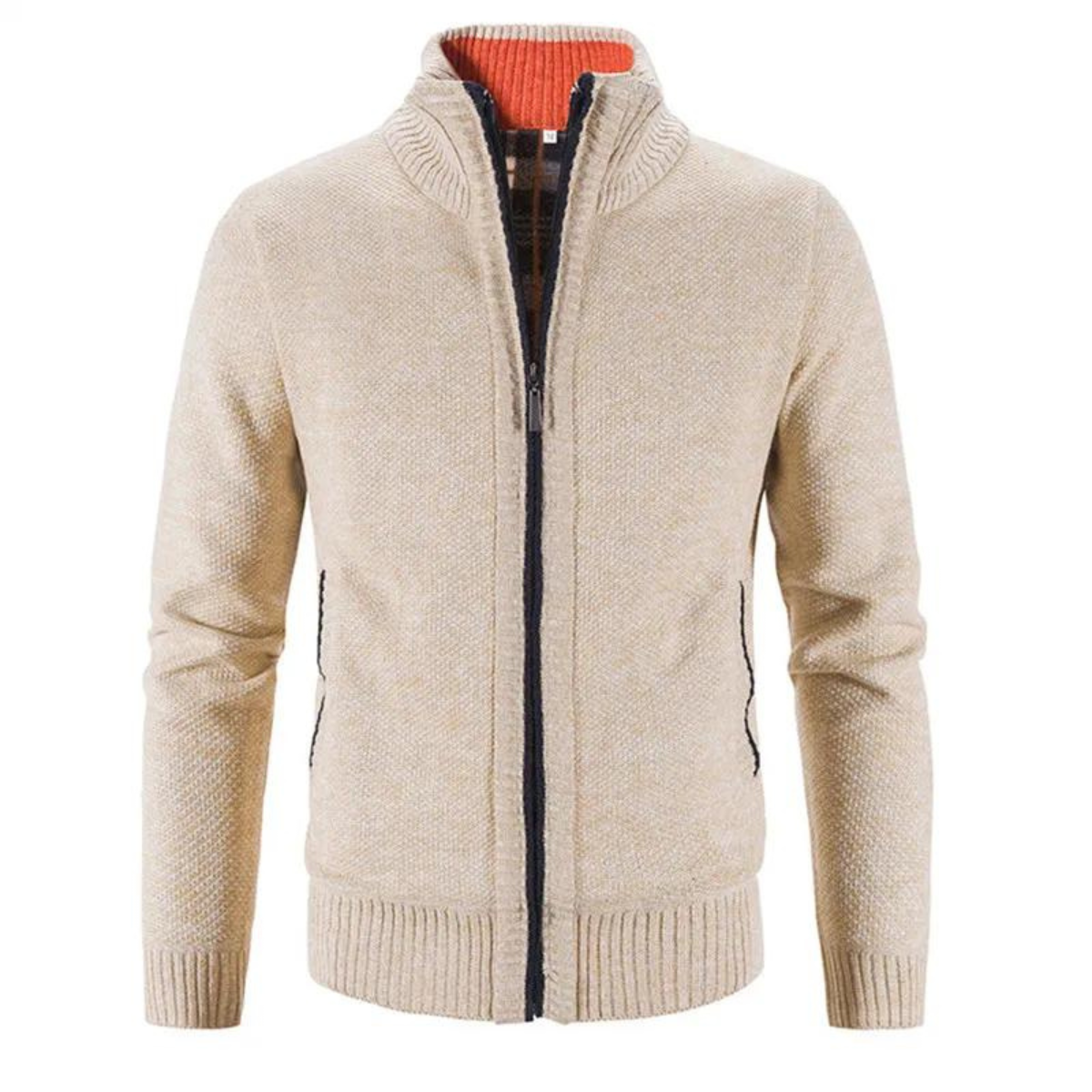 Cardigan Zippé Classique En Maille Pour Homme | Col Montant