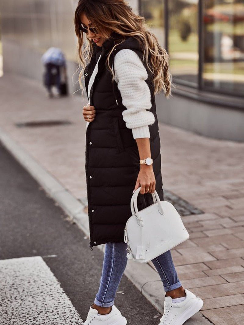 Gilet Long À Capuche Pour Femme | Sans Manches