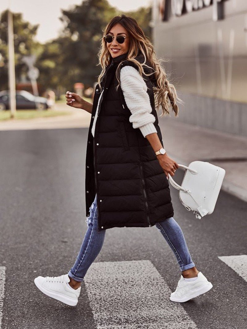 Gilet Long À Capuche Pour Femme | Sans Manches
