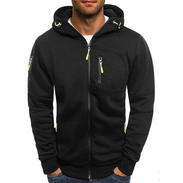 Veste Décontractée À Capuche Et Fermeture Éclair Pour Homme | Manches Longues