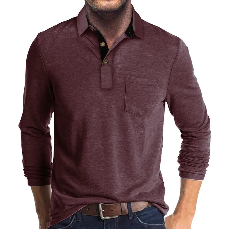 Polo À Manches Longues Pour Homme | Poche Poitrine