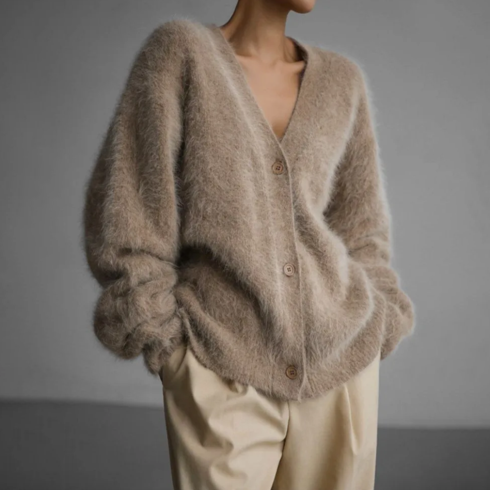 Cardigan D'hiver Oversize En Cachemire À Col En V Pour Femme | Manches Longues