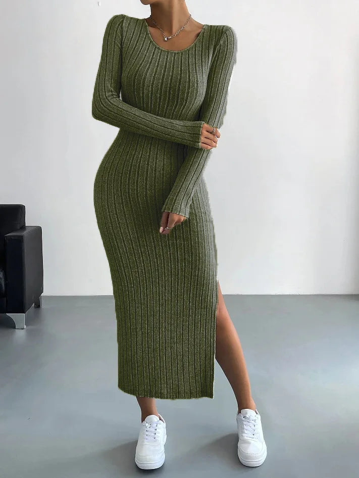 Robe Mi-longue En Tricot Pour Femme | Fente Latérale
