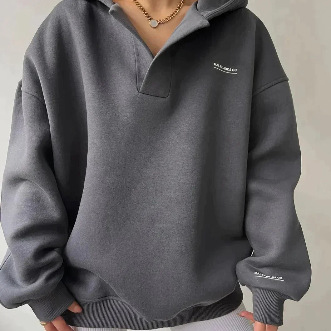 Sweat À Capuche Décontracté À Col En V Et Épaules Tombantes Pour Femme | Hiver
