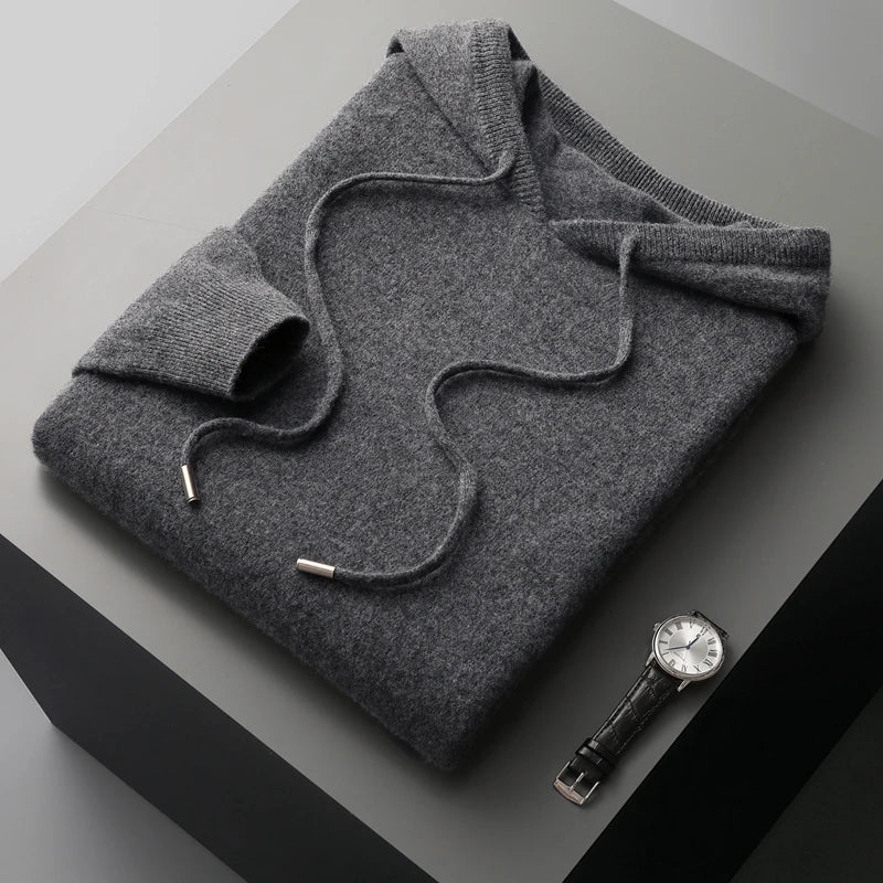 Sweat À Capuche À Manches Longues En Cachemire Uni Pour Homme | Hiver