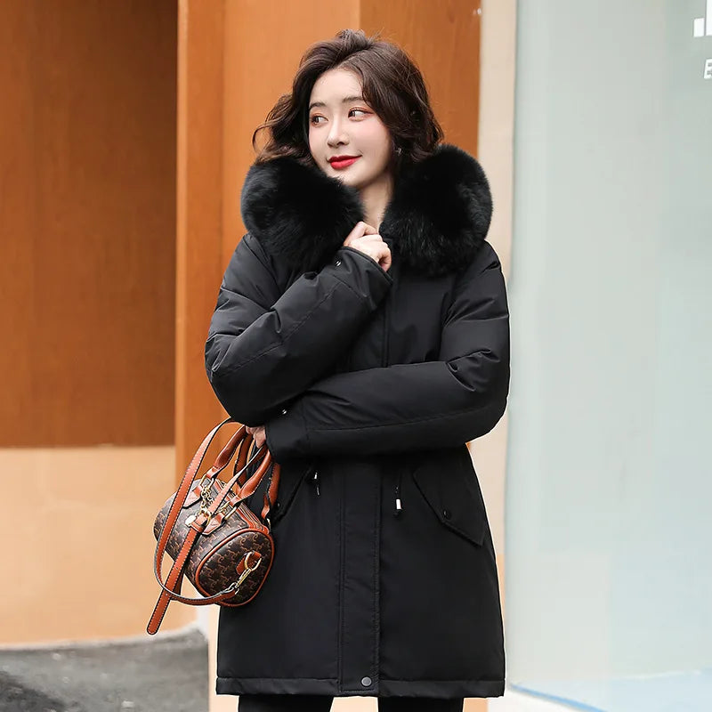 Veste À Capuche D’Hiver Pour Femme | Détail En Fourrure