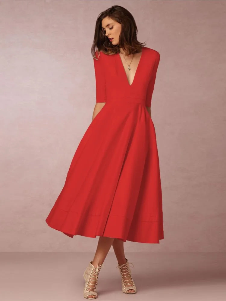 Robe De Soirée Col En V Pour Femme | Midi