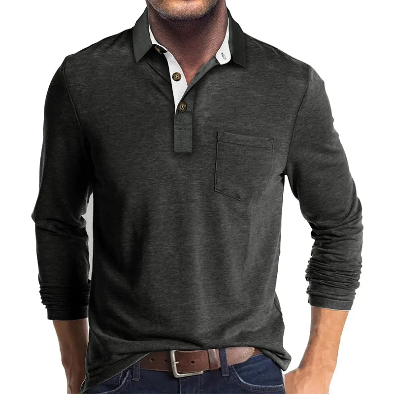 Polo À Manches Longues Pour Homme | Poche Poitrine