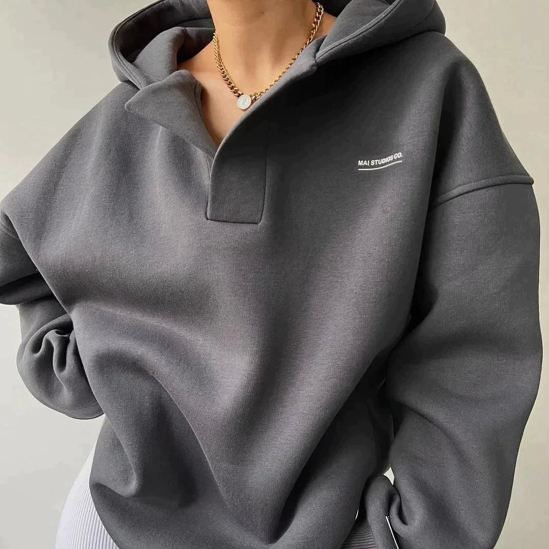 Sweat À Capuche Décontracté À Col En V Et Épaules Tombantes Pour Femme | Hiver