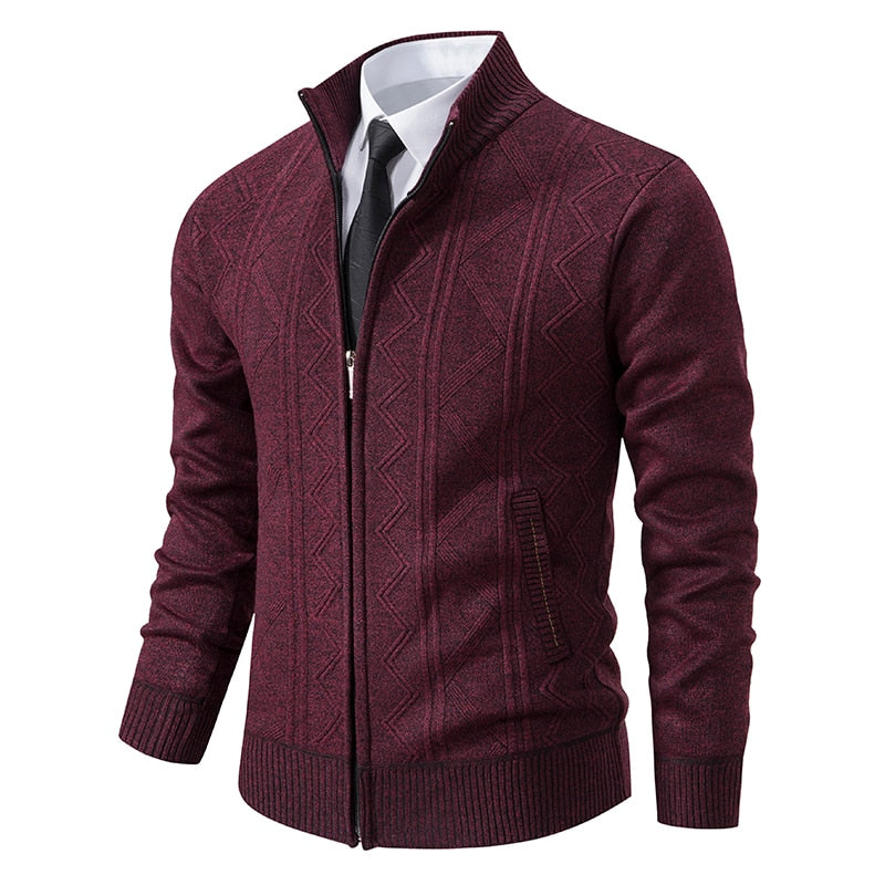 Cardigan Rayé En Maille À Col Montant | Manches Longues