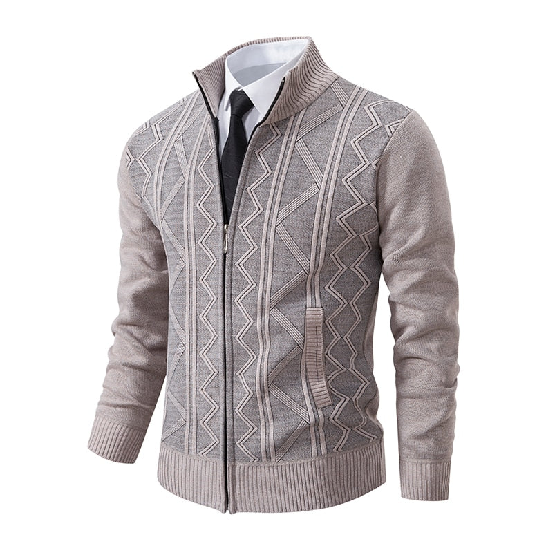 Cardigan Rayé En Maille À Col Montant | Manches Longues