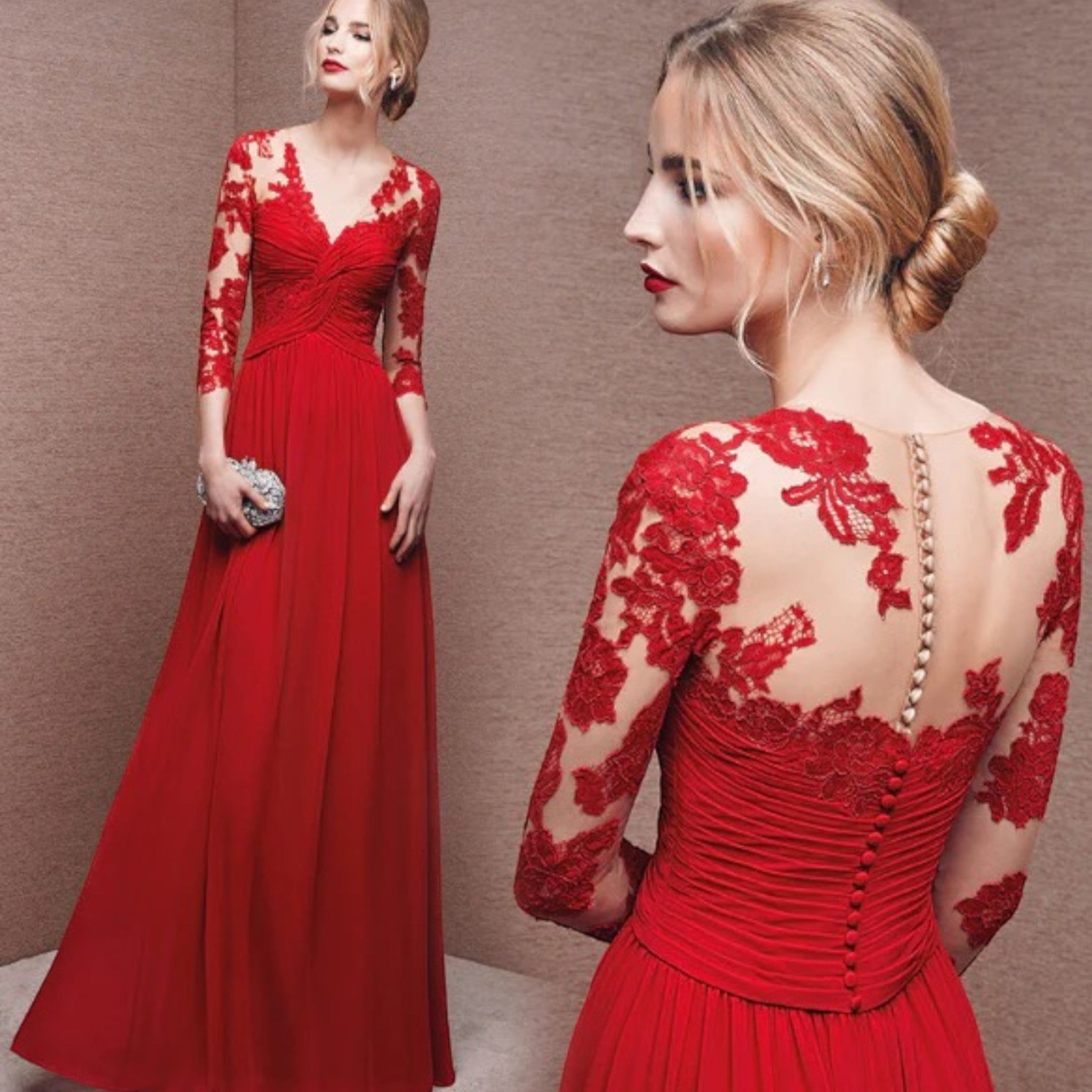 Abito Elegante Con Maniche In Pizzo | Maxi
