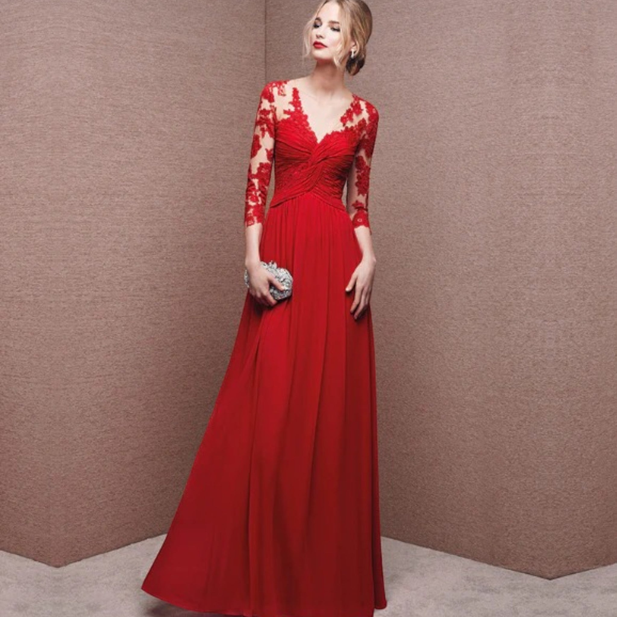 Abito Elegante Con Maniche In Pizzo | Maxi